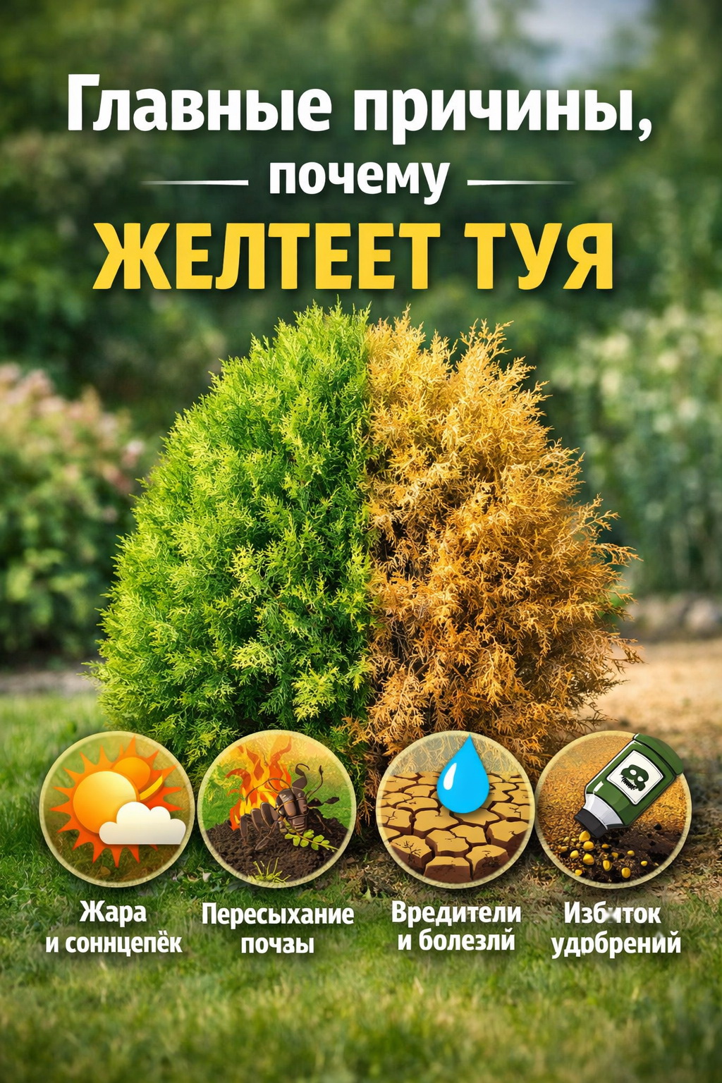 Почему желтеет туя после зимы? Советы эксперта
