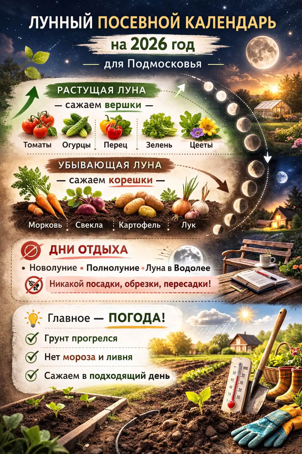 три кита, на которых держится мой Лунный посевной календарь на 2026 год для Подмосковья