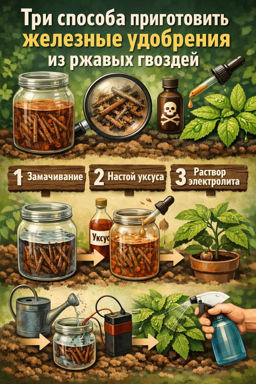 Хотите зеленый сад? Используйте удобрения из ржавых гвоздей