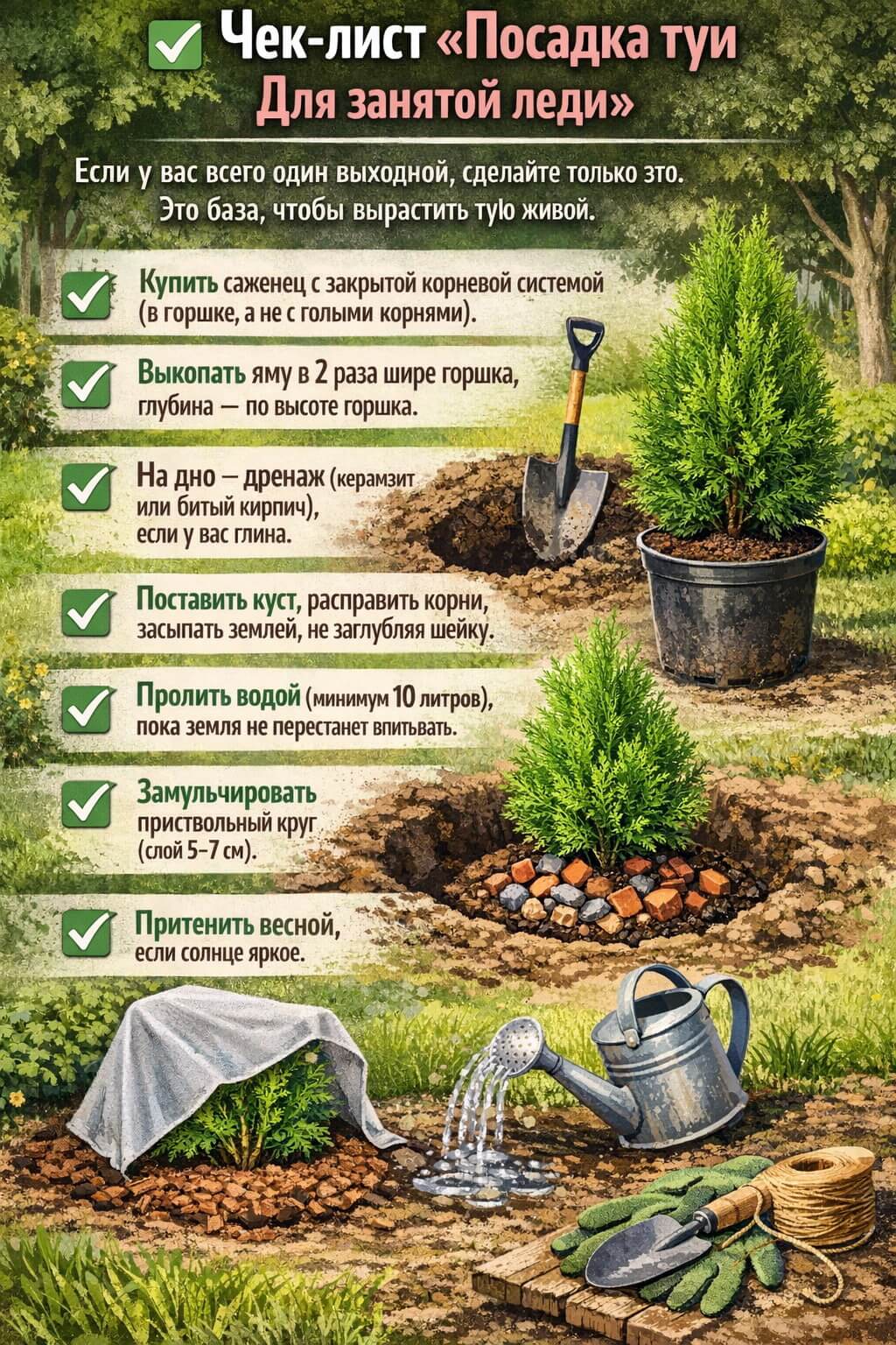 Посадка туи и уход: инструкция для занятых дачниц