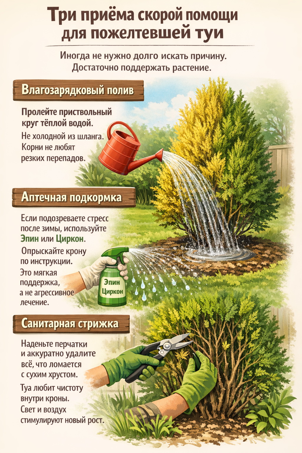 Что делать если желтеет туя? Выясняем причины и лечим. Таблица ухода, чек-лист ошибок
