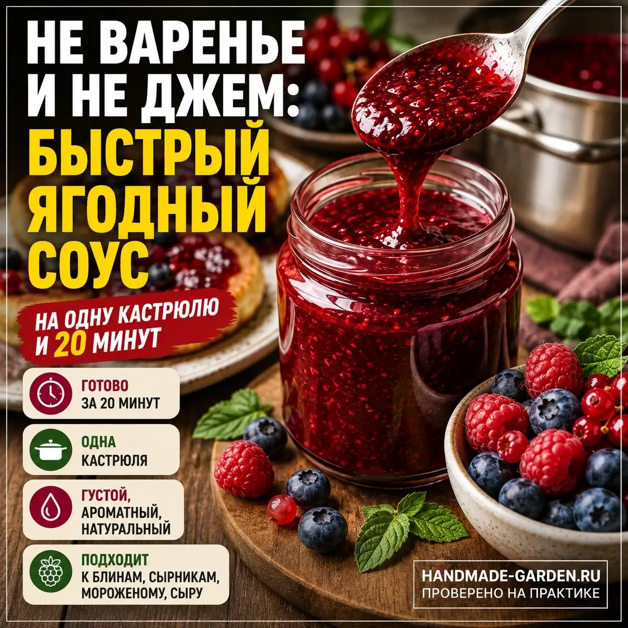 Не варенье и не джем: быстрый ягодный соус, на который уходит одна кастрюля и 20 минут