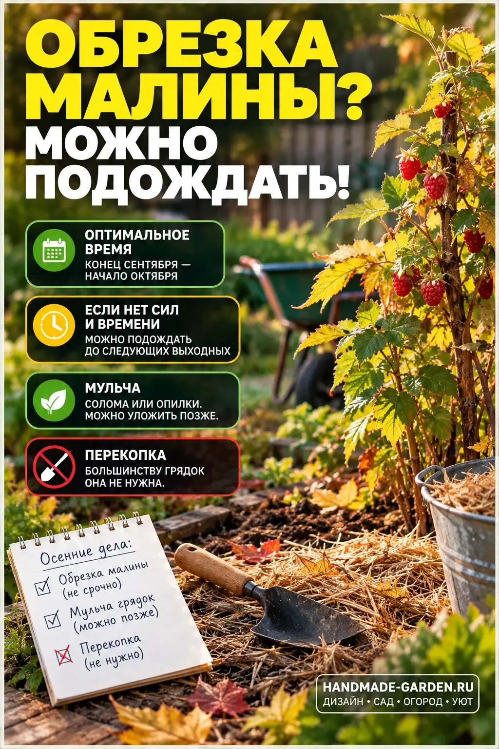 Обрезка малины &mdash; дело нужное, но не горящее