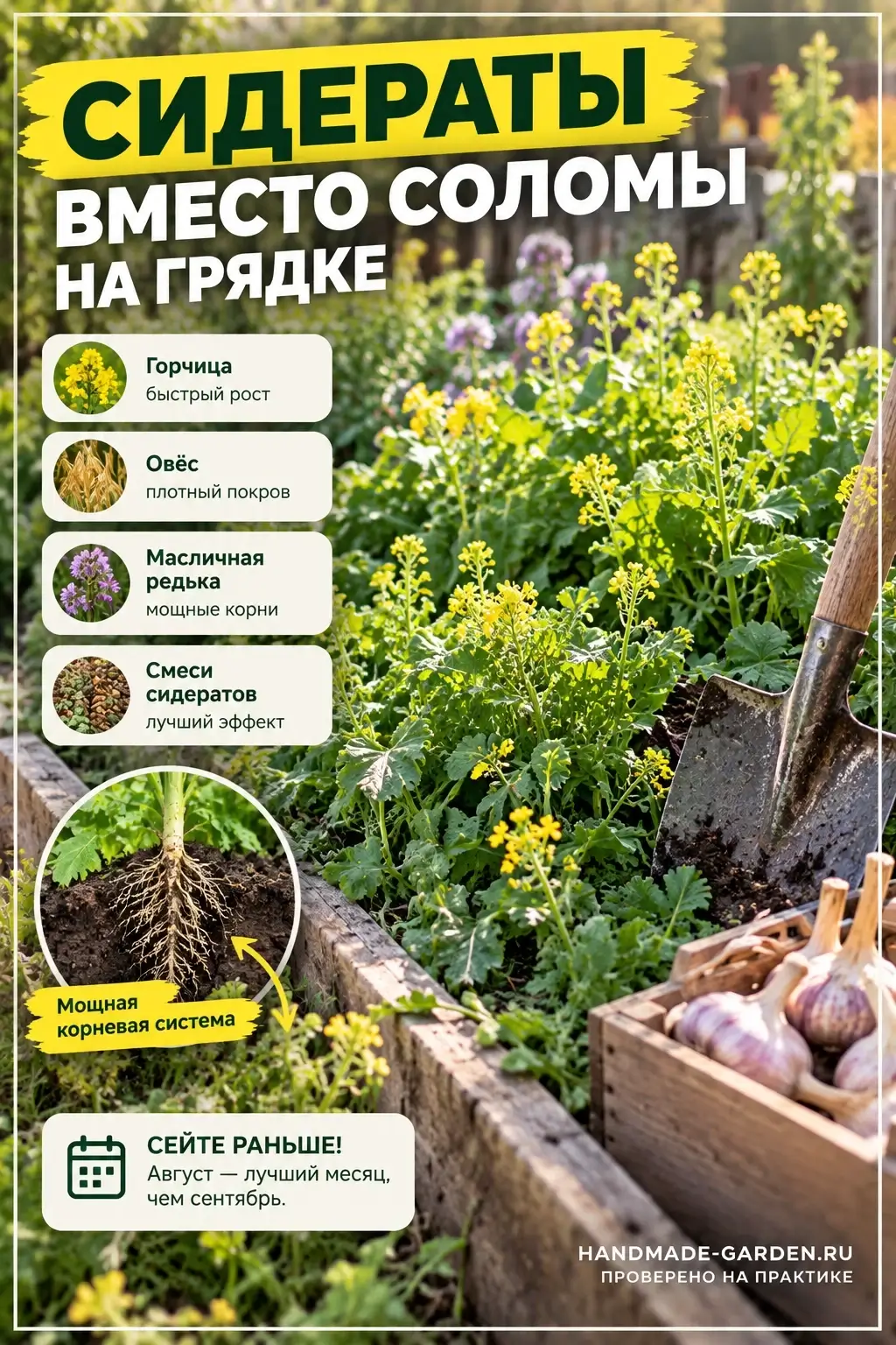 Не оставлять грядку чеснока совершенно голой, а использовать сидераты.