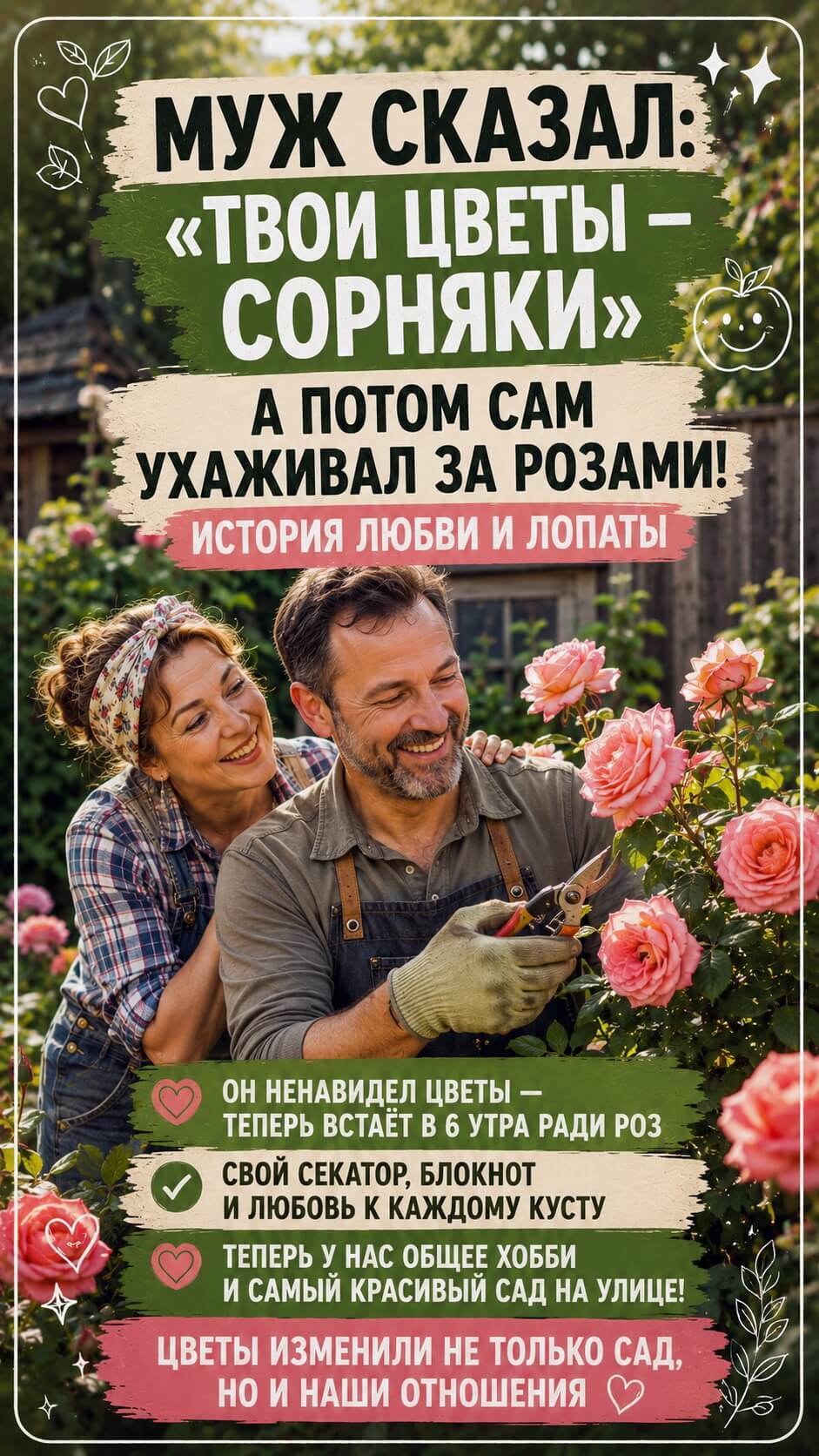 Муж сказал: «Твои цветы — сорняки». А потом сам ухаживал за розами