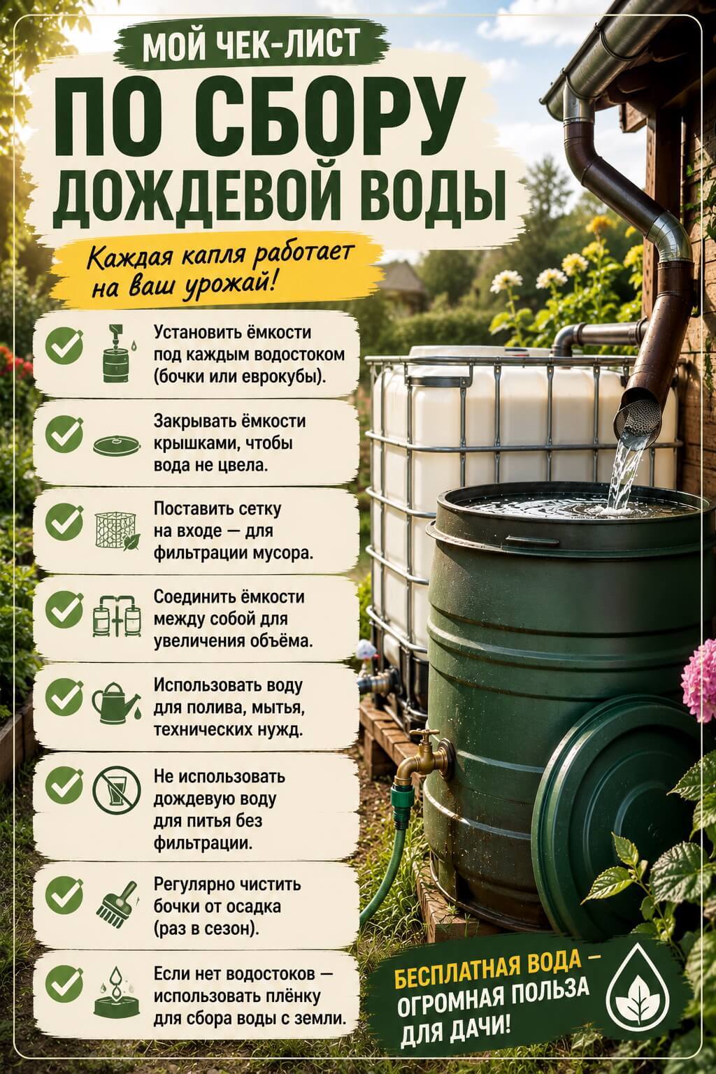 чек-лист по сбору дождевой воды