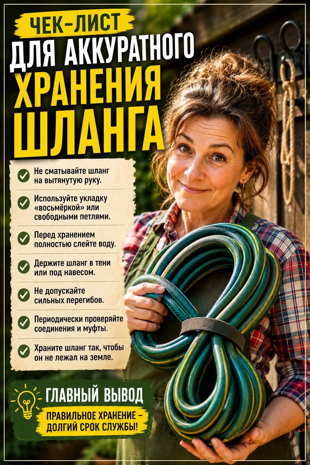 Чек-лист для аккуратного хранения шланга