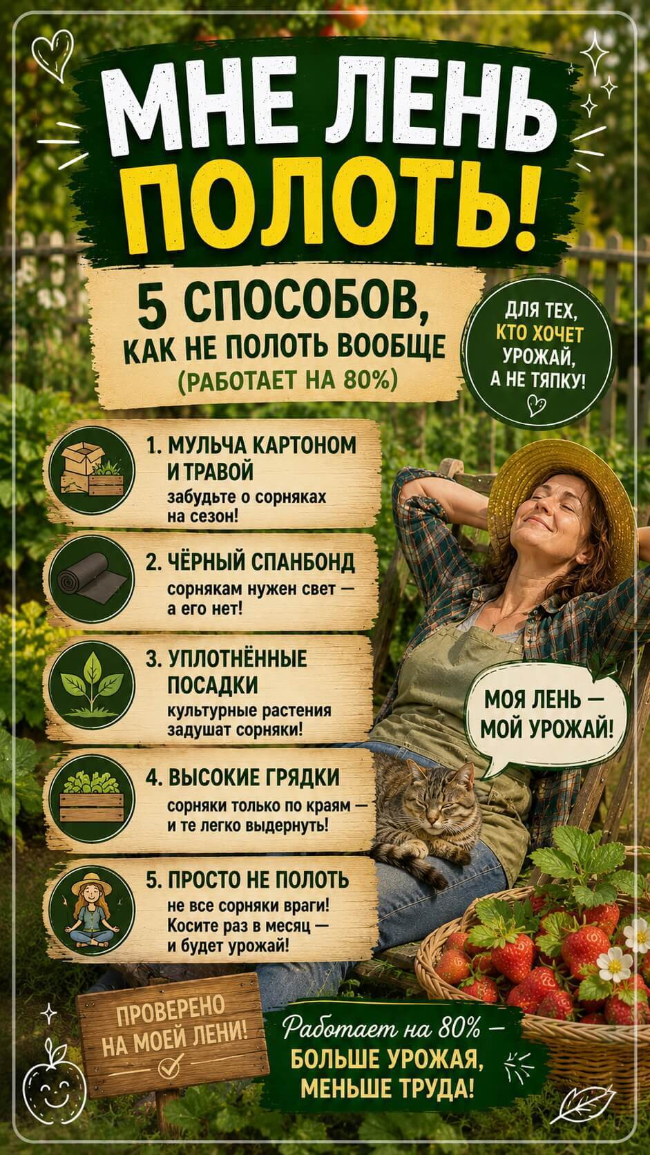 Мне лень полоть. И я найду 5 способов, как не полоть вообще (работает на 80%)