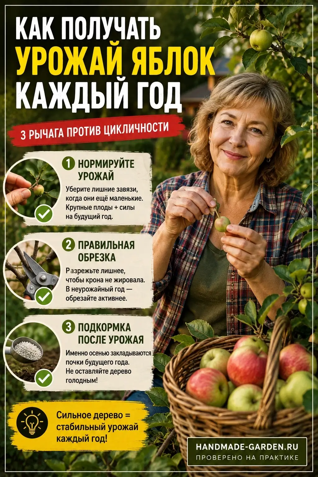 Если крона яблони загущена, эффект цикличности только усиливается