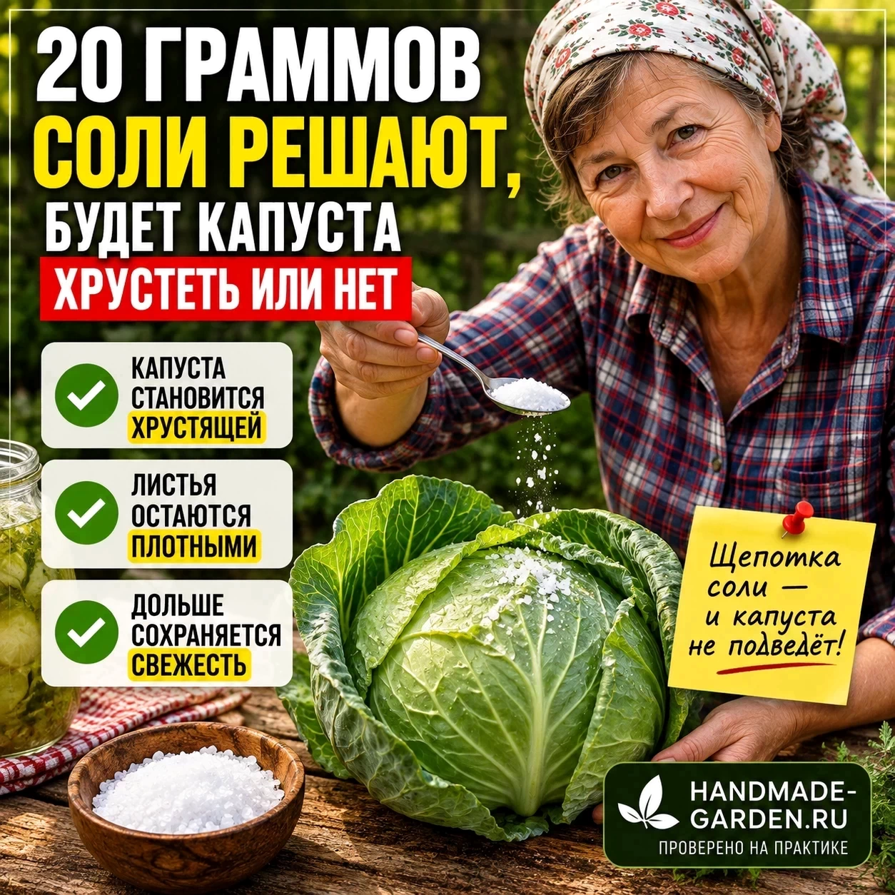 20 граммов соли решают, будет капуста хрустеть или нет