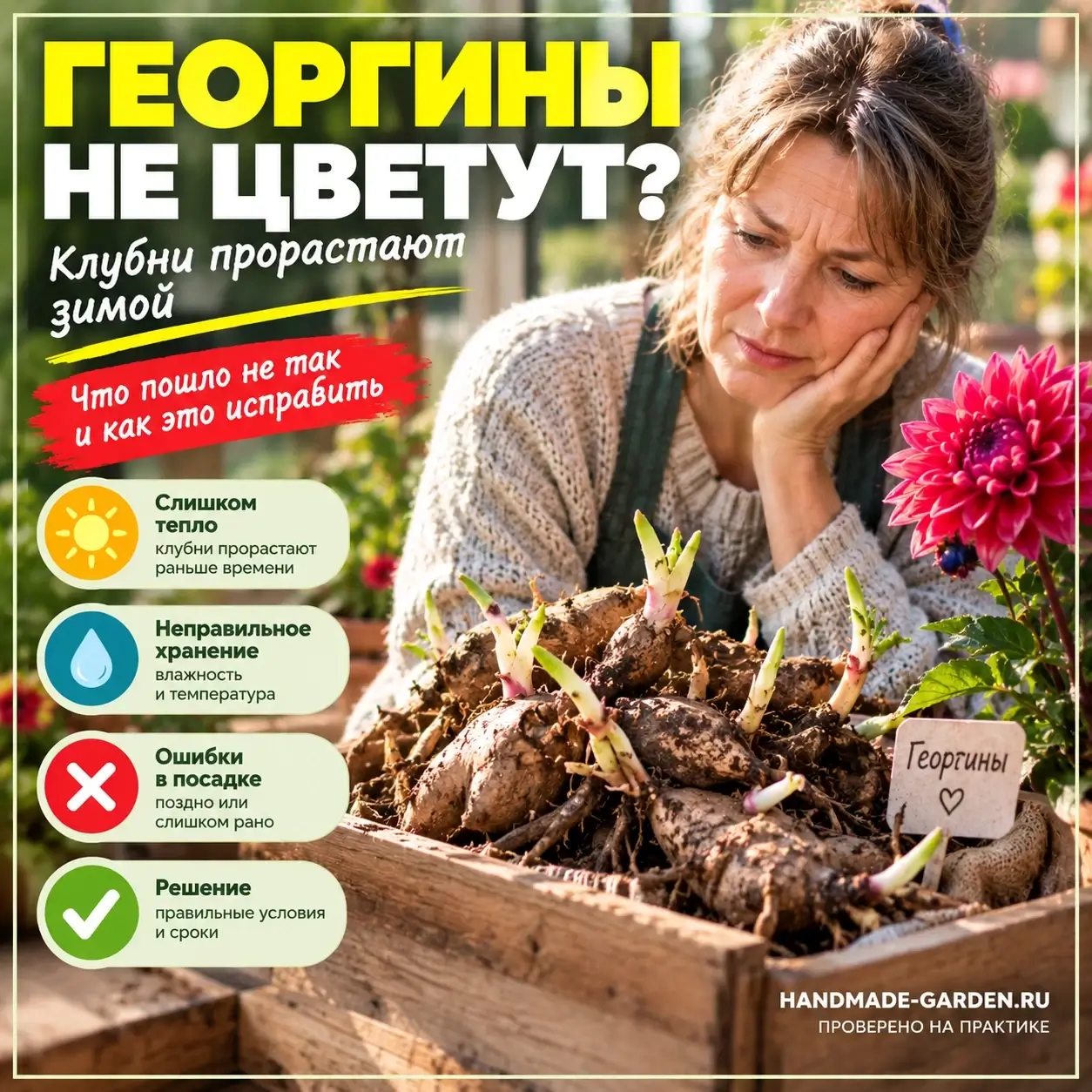 Георгины не цветут, куст растёт в листья