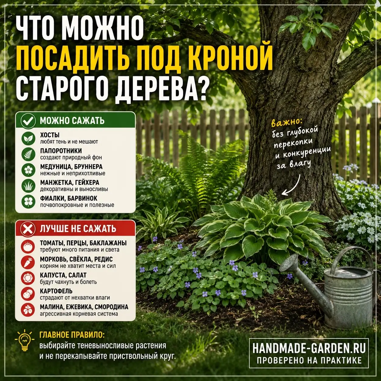 Что можно посадить под кроной старого дерева, а что навредит корням