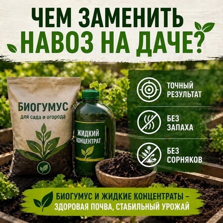 чем заменить навоз на даче, выбирайте биогумус и жидкие концентраты