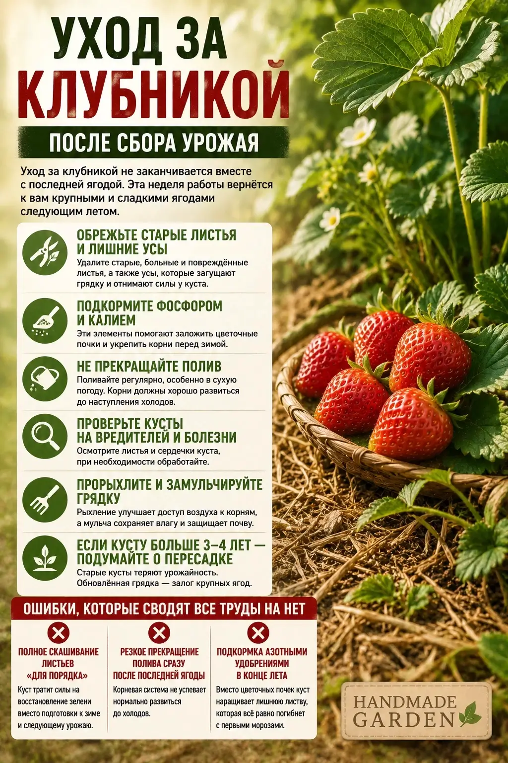 уход за клубникой после плодоношения