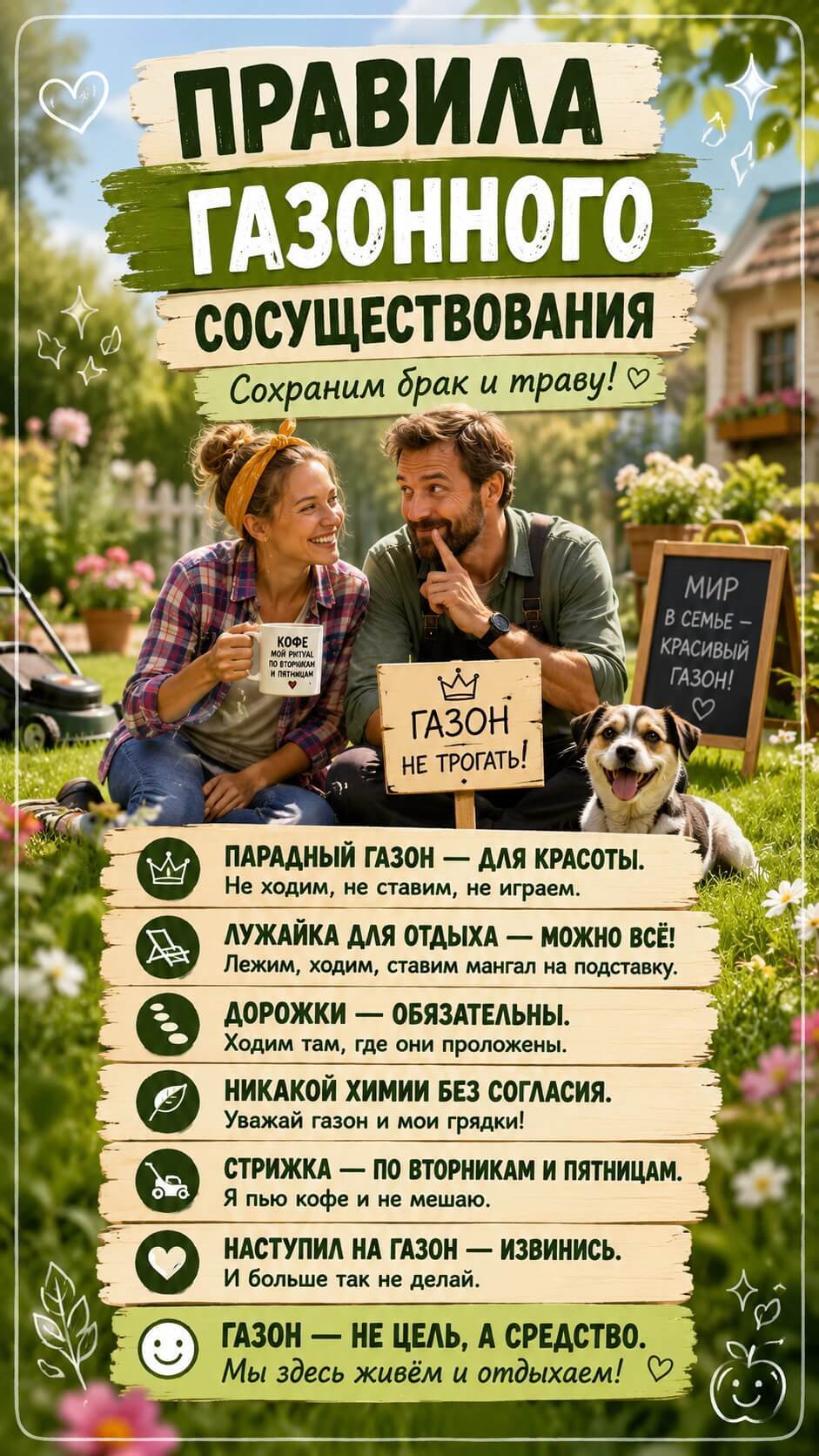 Мой муж и его газон: эпопея о стрижке, поливе и семейных ценностях
