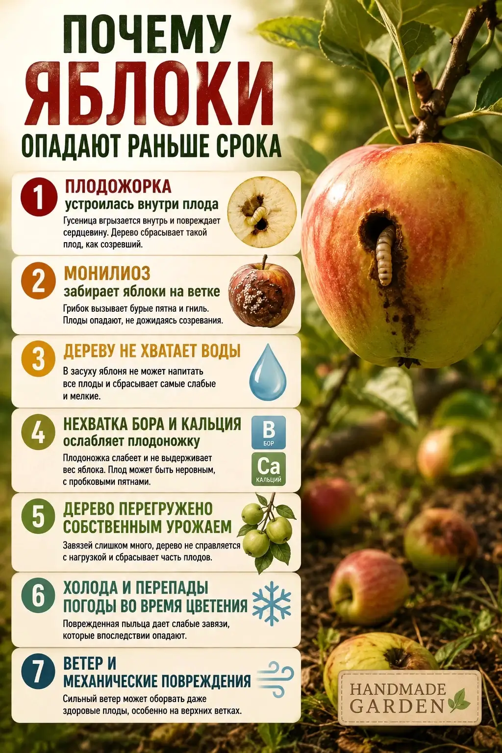 Яблоки опадают недозрелые