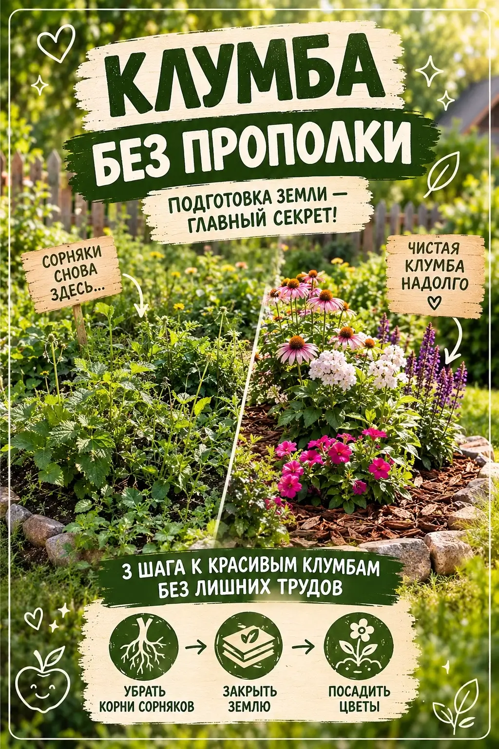 сделать клумбу без постоянной прополки