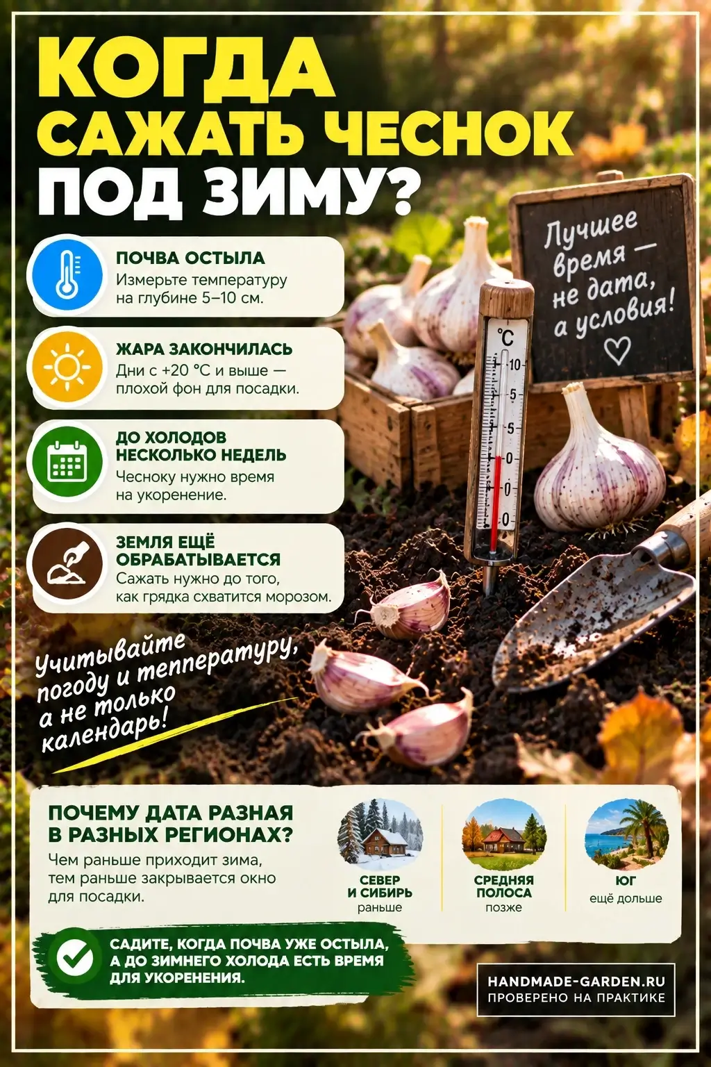 Чеснок осенью может прорасти или плохо перезимовать