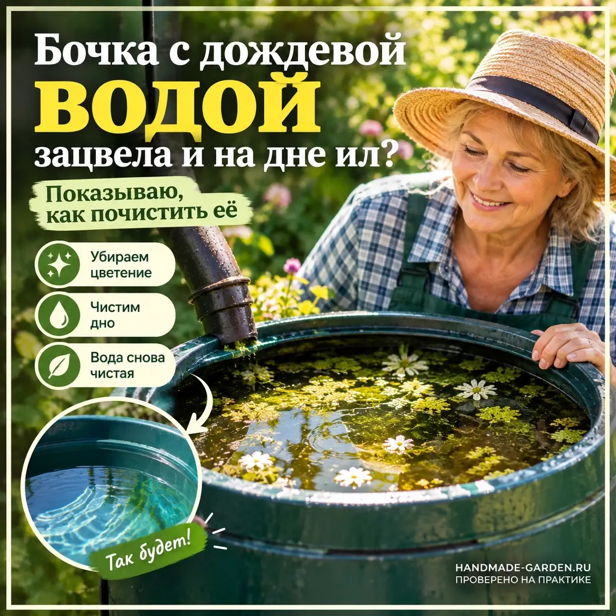 Бочка с дождевой водой зацвела и на дне ил