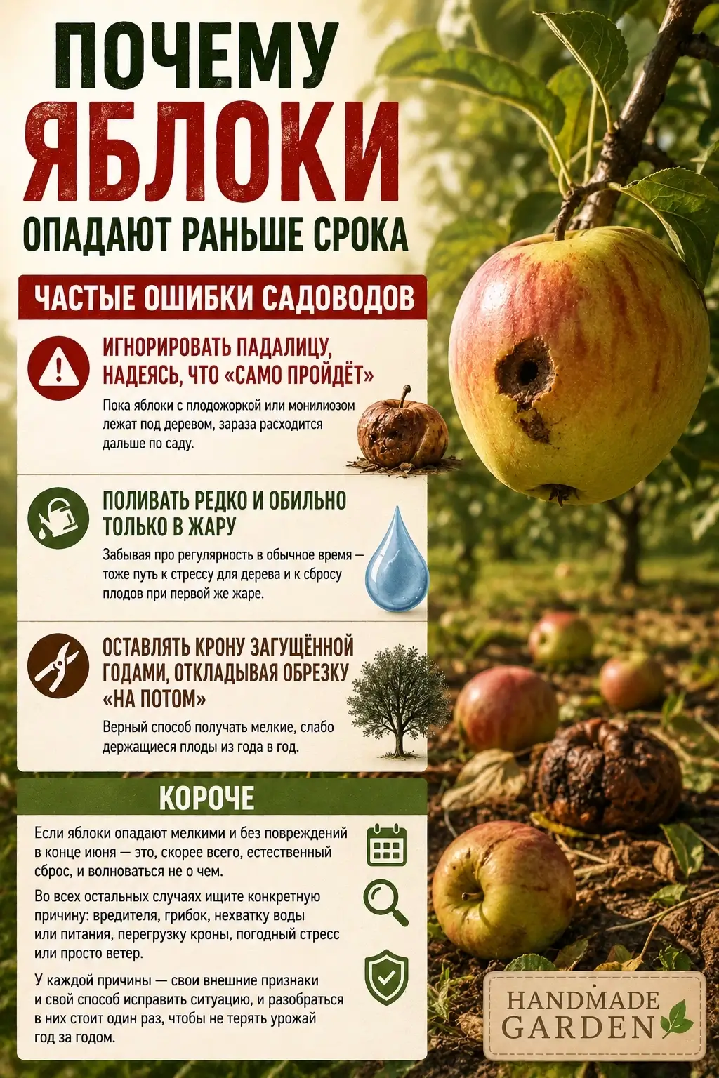Яблоки падают недозрелые