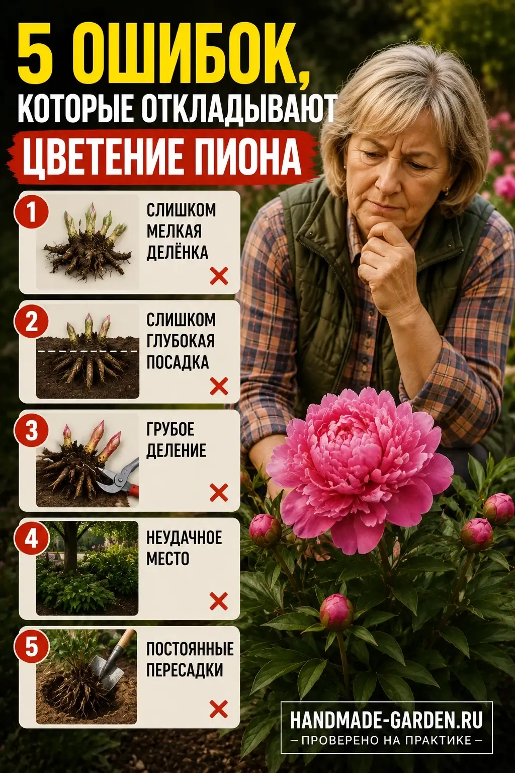Главная причина, по которой пион не цветёт после пересадки
