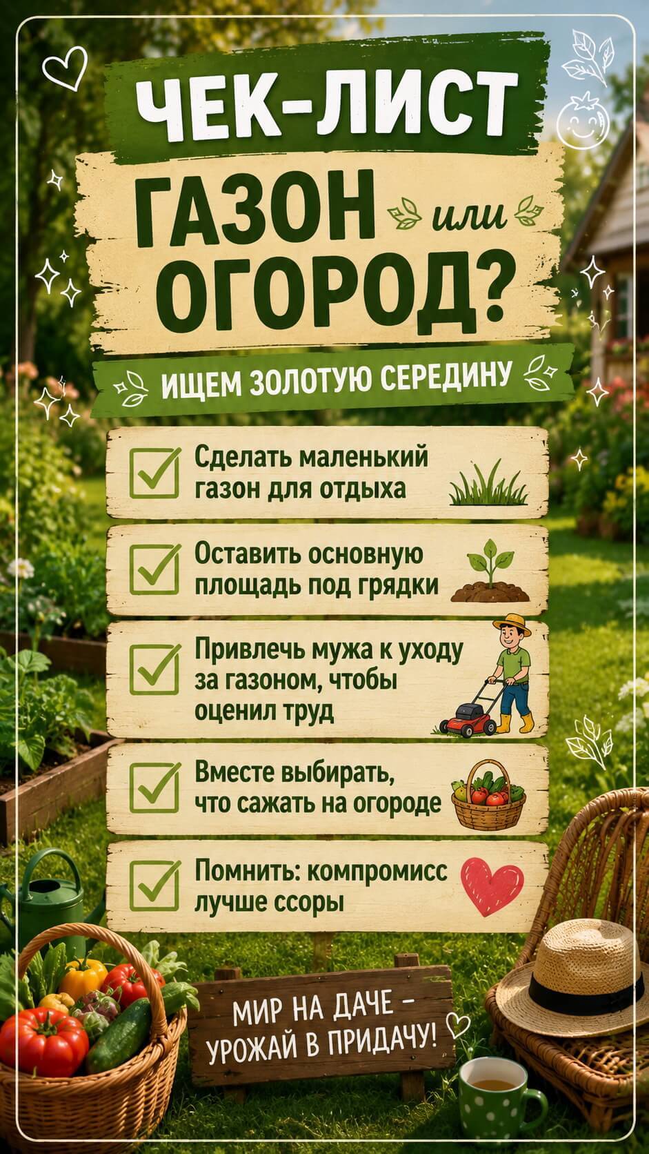 Чек-лист «Газон или огород? Ищем золотую середину»