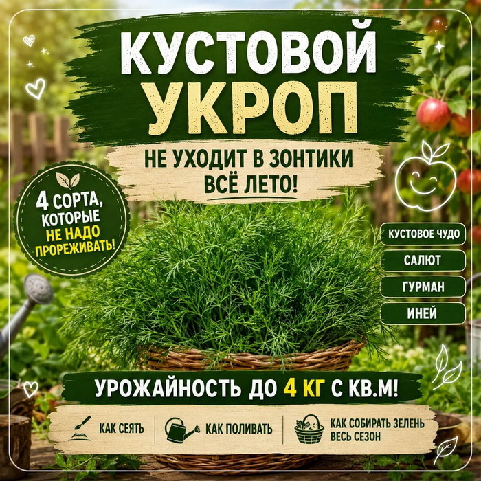 Кустовой укроп &mdash; сорта, которые не уходят в зонтики всё лето