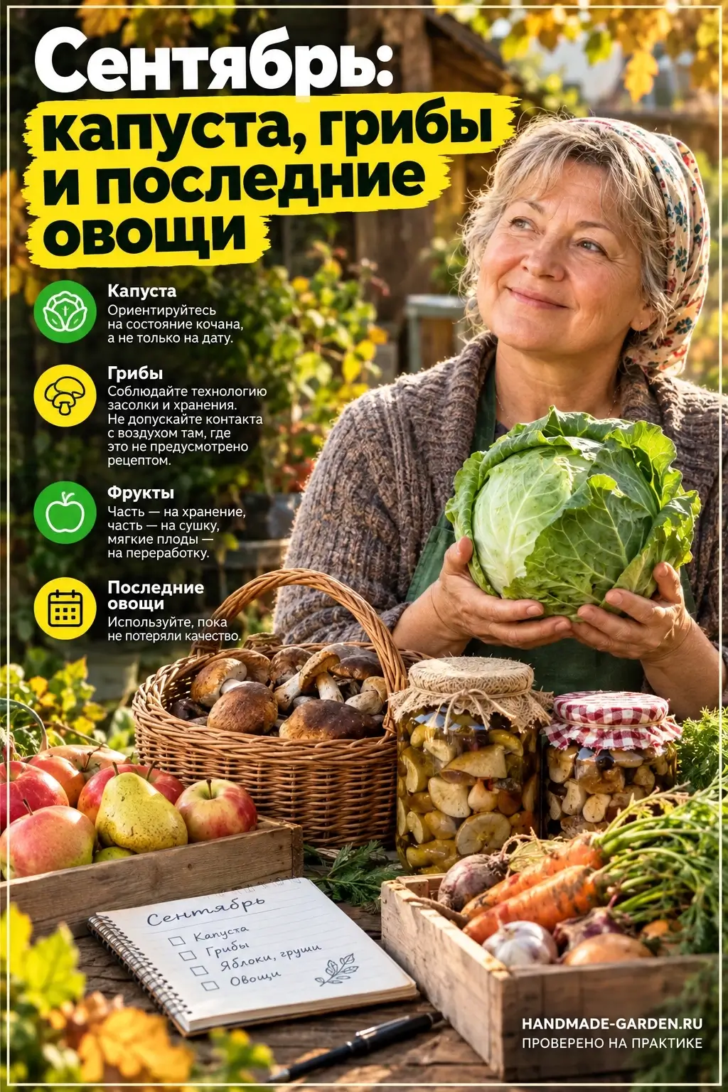 В сентябре Летние овощи постепенно уходят, зато на первый план выходят поздняя капуста, грибы, яблоки