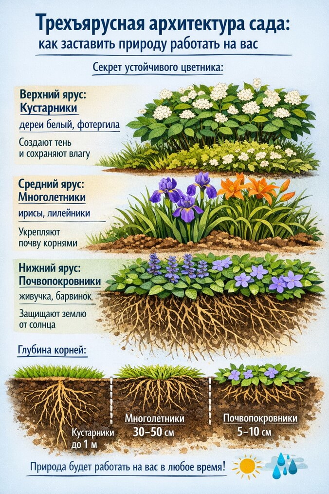 Трехъярусная архитектура сада