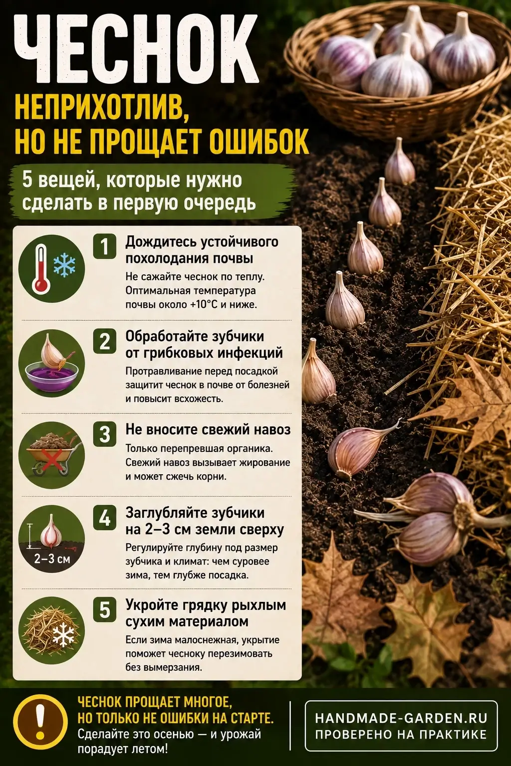 Чеснок неприхотлив но требует внимания