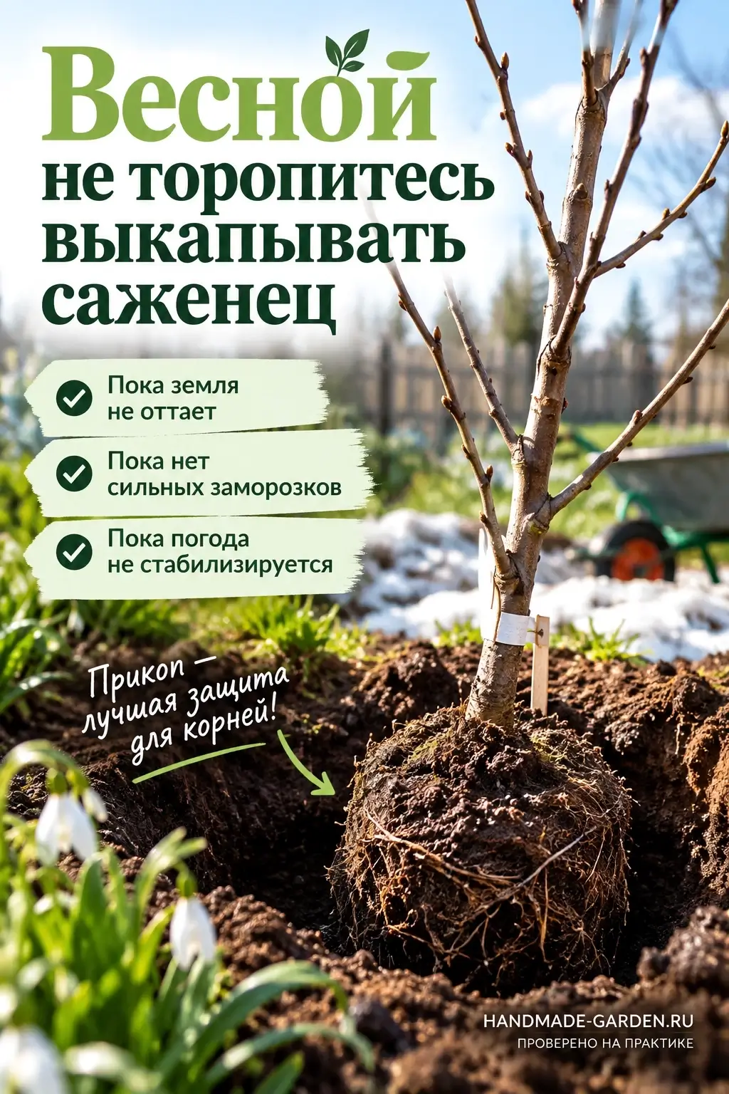 Прикопанный саженец не нужно освобождать от земли при первом потеплении