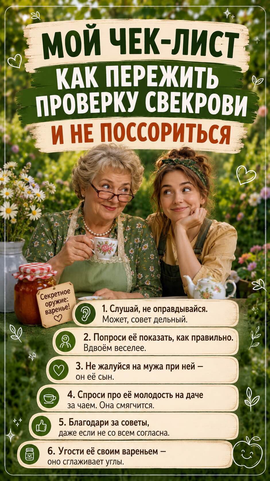 Мой чек-лист &laquo;Как пережить проверку свекрови и не поссориться&raquo;