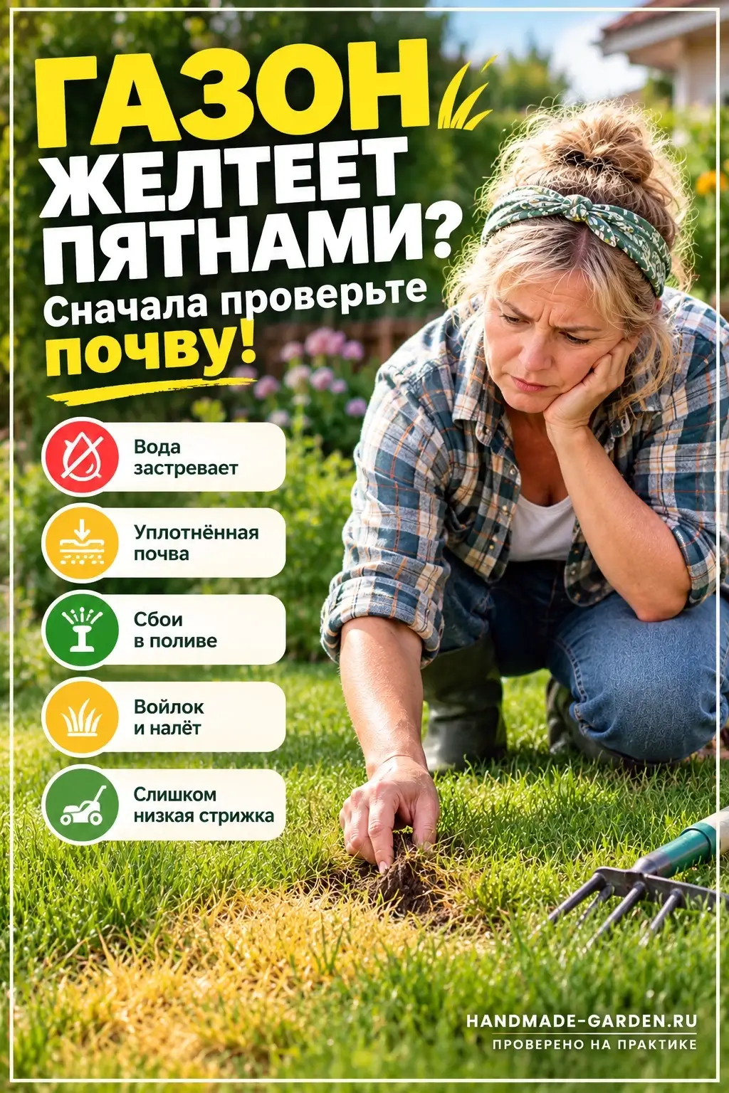 Газон желтеет пятнами