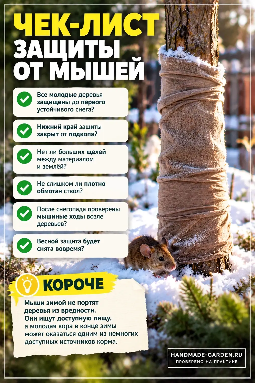 Чек-лист защиты деревьев от мышей