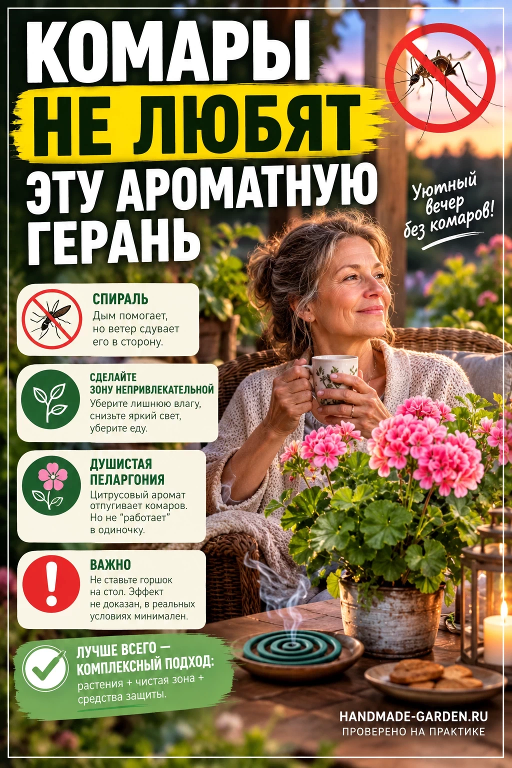 сделать зону отдыха менее привлекательной для комаров и добавить растения с сильным ароматом