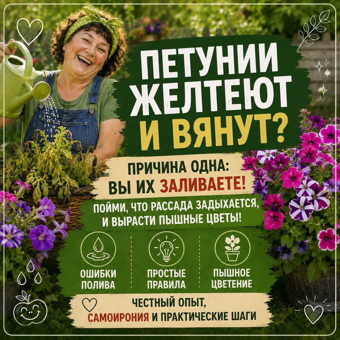 Петунии желтеют и вянут? Причина одна — вы их заливаете.