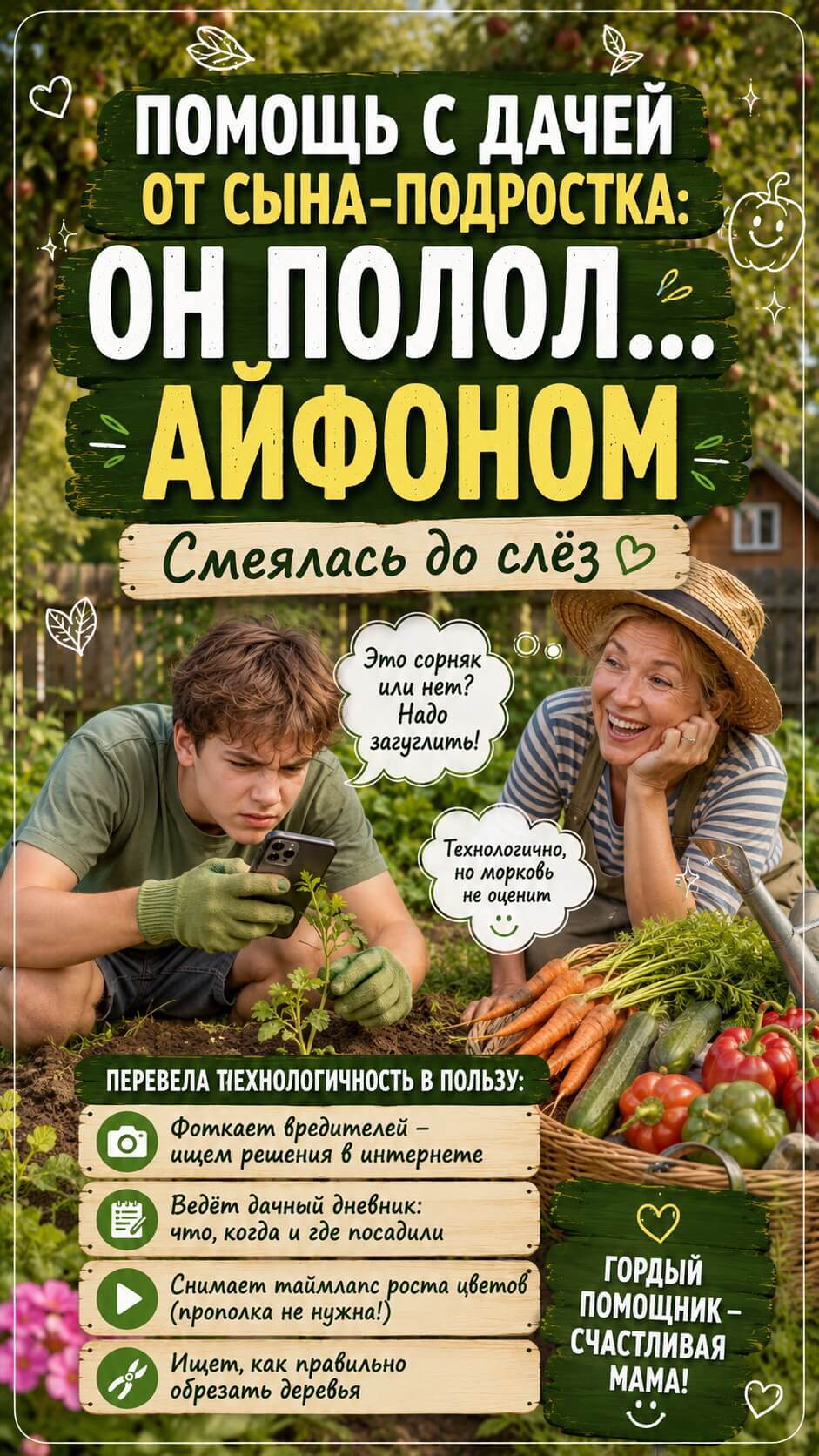 Помощь с дачей от сына-подростка: он полол&hellip; айфоном