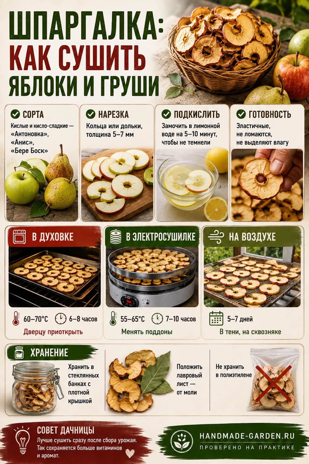 Шпаргалка: как сушить яблоки и груши