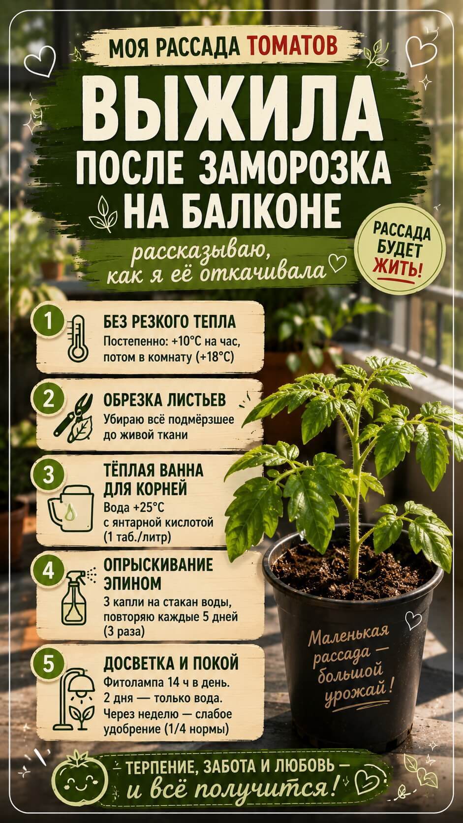 Рассада томатов выжила после заморозка