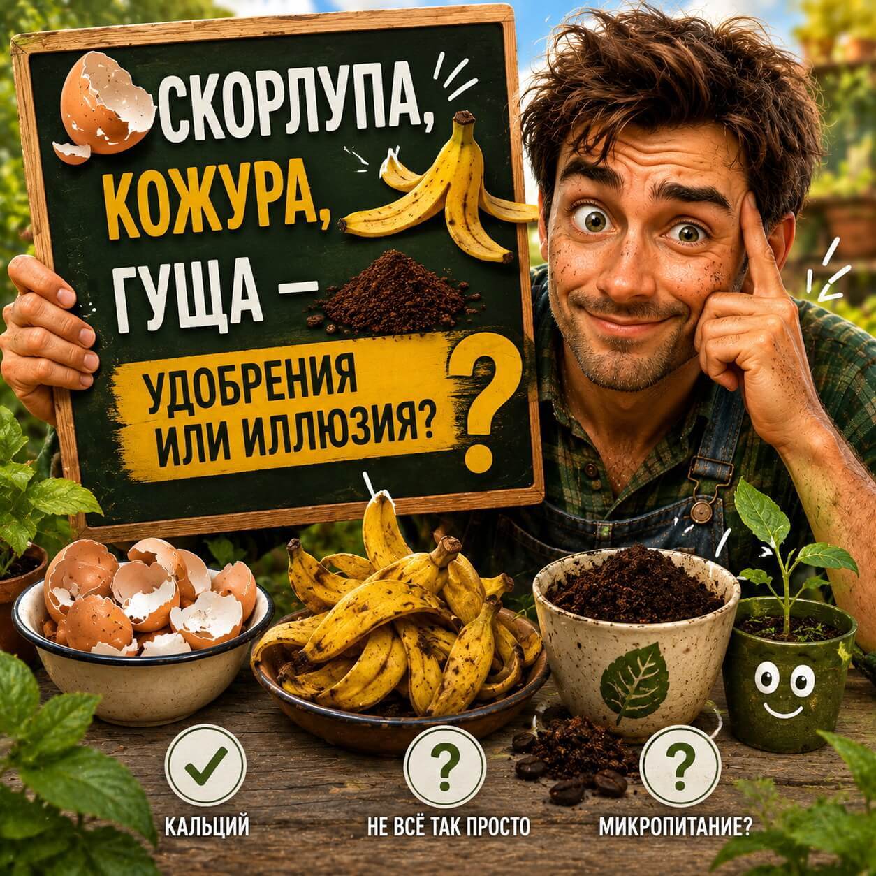 Яичная скорлупа, банановая кожура, кофейная гуща — удобрения или мусор?