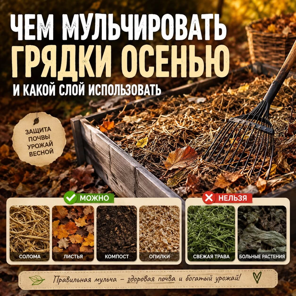 Какая мульча лучше для осени: солома, листья или компост