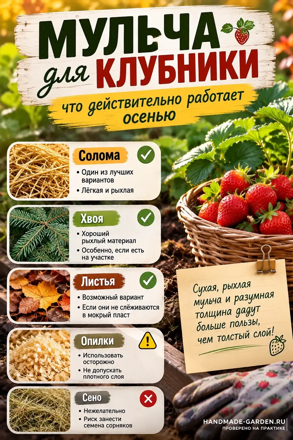 Утепление клубники мульчей