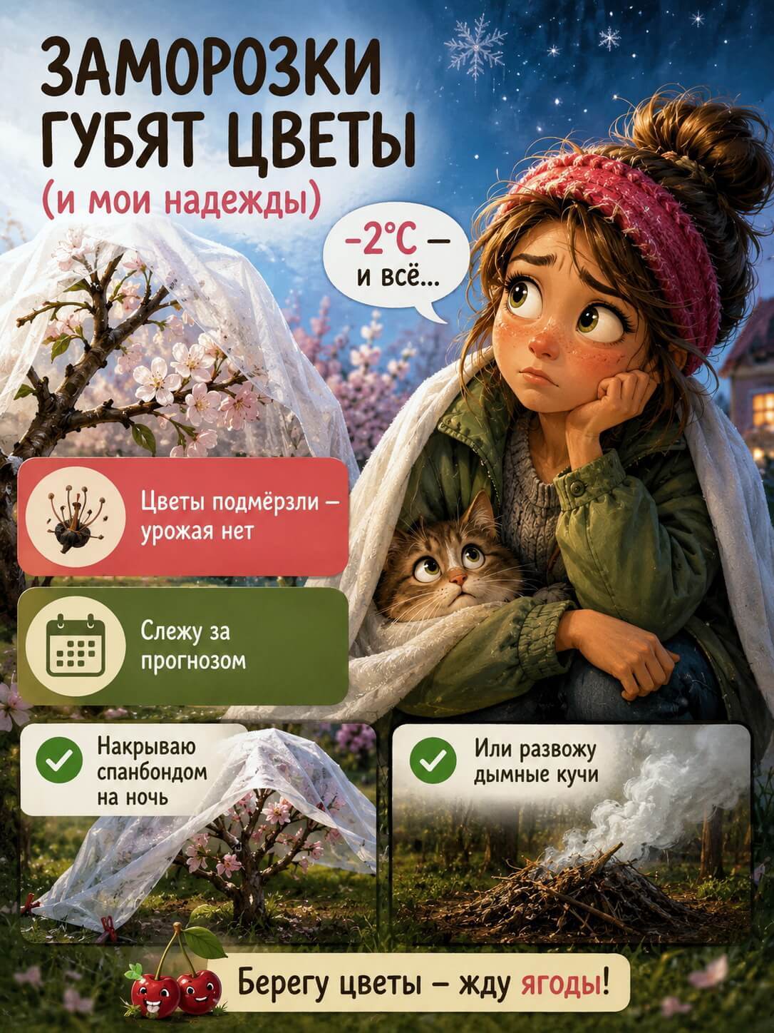 Даже если есть опылитель, цветы могут подмёрзнуть
