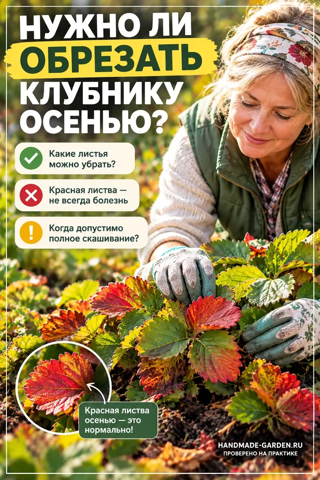 обрезать клубнику только из-за красных листьев не стоит
