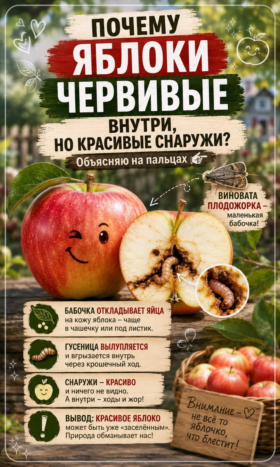 яблоки червивые внутри, но красивые снаружи