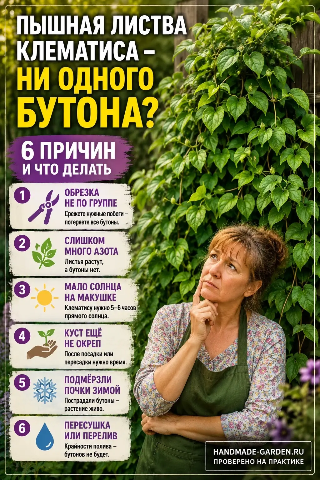 Пышная листва клематиса без единого бутона