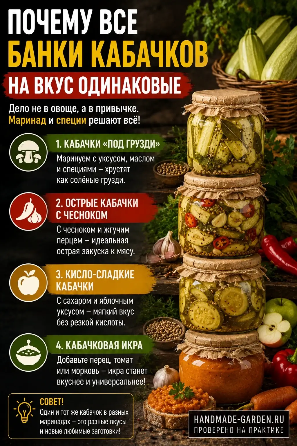 Разнообразие вкуса кабачков