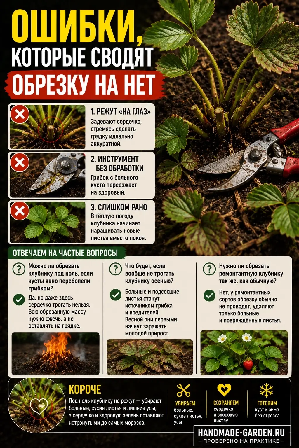 Ошибки, которые сводят обрезку клубники на нет