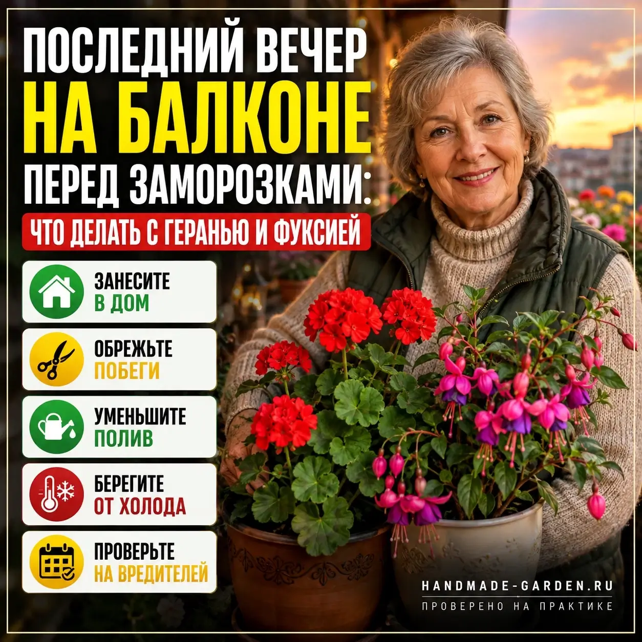 Последний вечер на балконе перед заморозками: что делать с геранью и фуксией