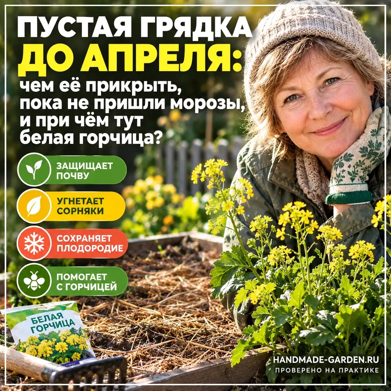 Пустая грядка до апреля: чем её прикрыть, пока не пришли морозы, и при чём тут белая горчица
